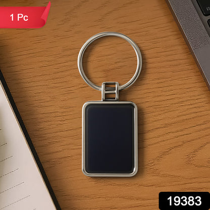 Premium Rectangular Black  Silver Metal Keychain (1 Pc)
