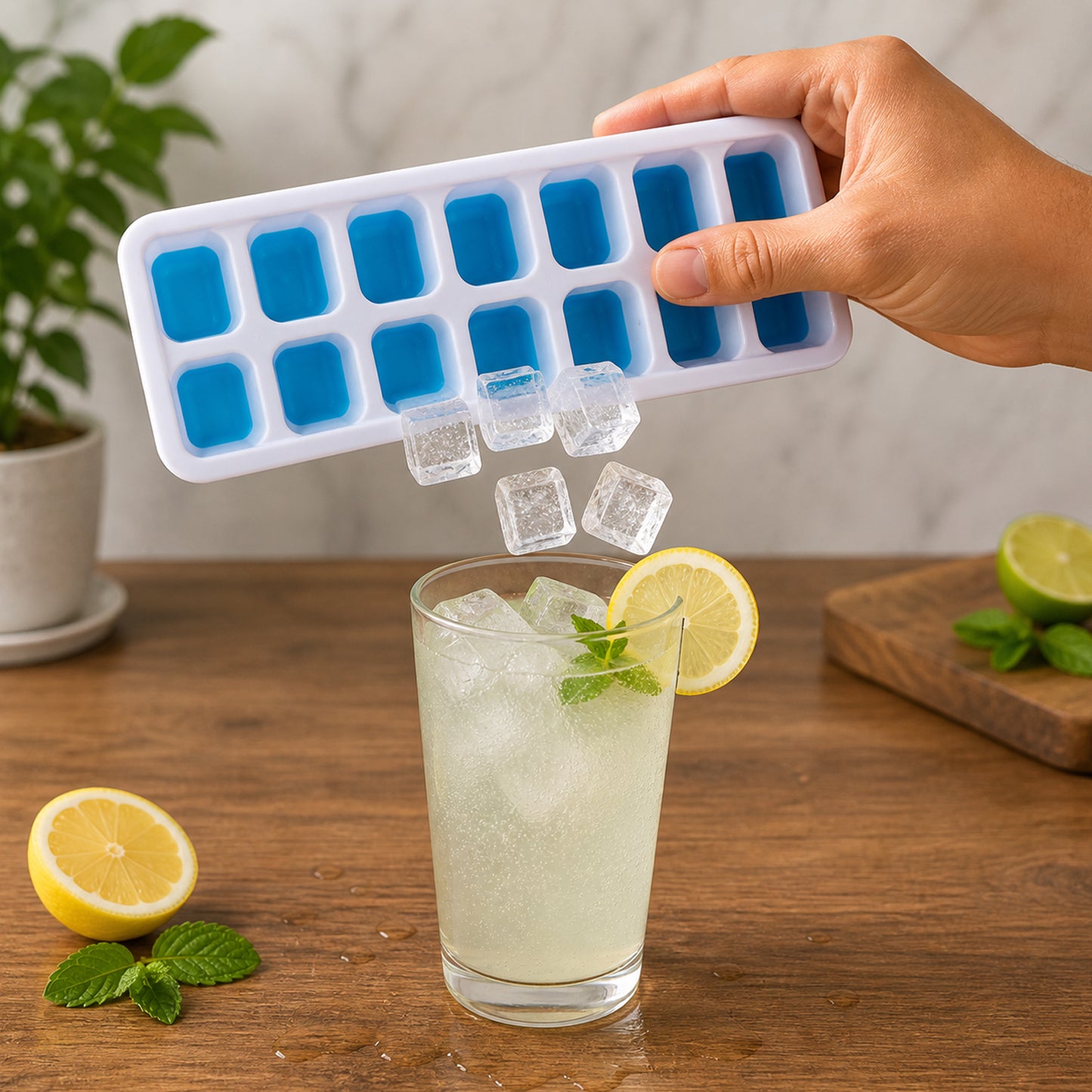 Multipurpose Plastic Ice Cube Tray With Lid (1 Pc 14 Gride)