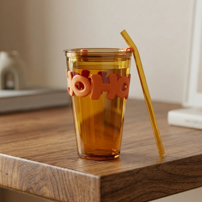 Transparent Glass Tumbler With Lid And Straw (450 Ml)