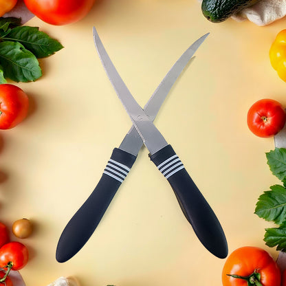 Premium Curved Serrated Stainless Steel Kitchen Knife Set (Mix Color  2 Pc)
