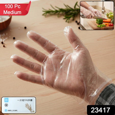 Disposable Clear Plastic Gloves (100  Pc Medium)