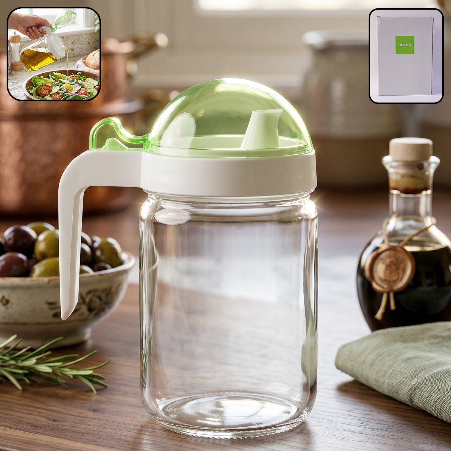 Glass Oil Bottle With Lid - 580ml Capacity Perfect For Oil