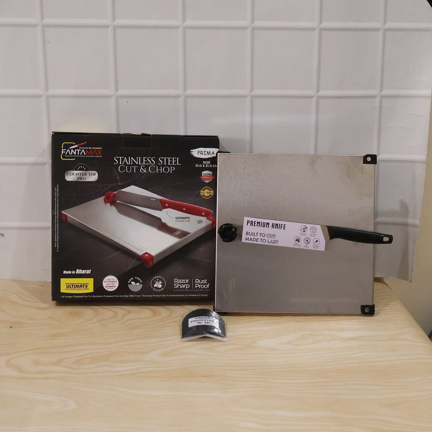 Stainless Steel 2 In 1 Cut And Chop Board With Knife And Sharpener (1 Set)