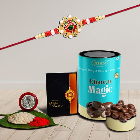 Lord Ganesh Rakhi For Brother Set Of 1 With Chocolate Magic (K1_13_cm)