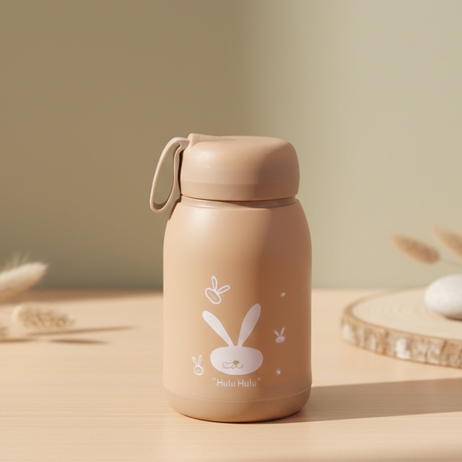 Cute Bunny Print Glass Drinking Brown Bottle (330ml  1 Pc)