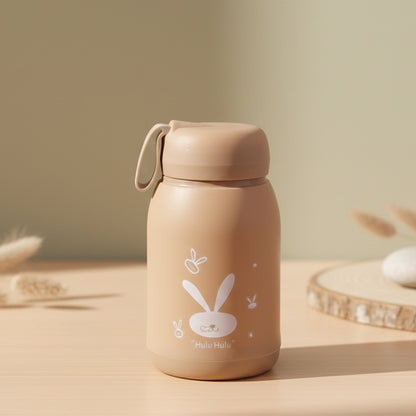 Cute Bunny Print Glass Drinking Brown Bottle (330ml  1 Pc)
