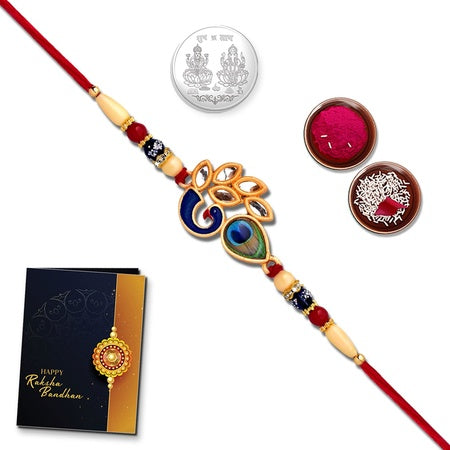(K1_311) Multicolor Veera Coded Rakhi Combo With Silver Color Pooja Coin Tilak Set  Greeting Card Fancy Rakhi For Brother New Rakhi Collection Men Bracelet Rakhi Combo For Brother Rakhi Bracelet For Brother Silver Rakhi Handmade Rakhi Fan