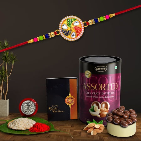 Rakhi For Brother Set Of 1 With Silver Color Pooja Coin (K1_546_as)