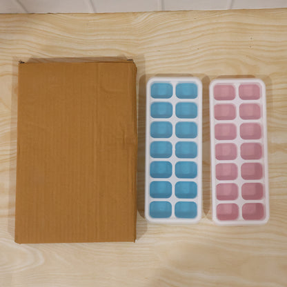 Multipurpose Plastic Ice Cube Tray With Lid (Pack Of 2 14 Grid Each)