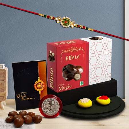 (K1_548_em32) Rakhi With Chocolate Magic 32gm Rakhi For Brother With Gift  Handmade Rakhi Rakhi Combo For Brother  Stylish Rakhi For Brother  Set Of 1 Rakhi