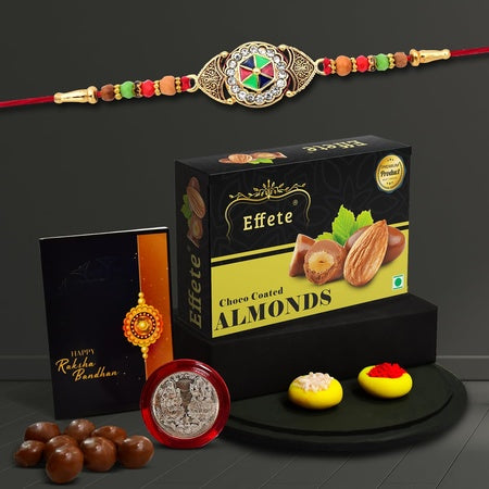 (K1_407_ca32) Rakhi Combo With Chocolate Almonds 32gm Stylish Rakhi For Brother Rakhi  Chocolate For Brother Rakhi Brother Rakhi With Gift Handmade Rakhi Set Of 1 Rakhi