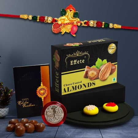(K1_511_ca32) Rakhi Combo With Chocolate Almonds 32gm Rakhi  Chocolate For Brother Fancy Rakhis For Men Stylish Rakhi With Gift Rakhi Combo Set Of 1 Chocolate