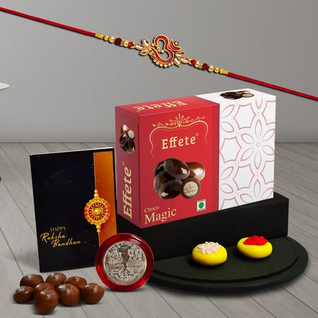 Rakhi Rakhi For Brother Set Of 1 With Silver Color Pooja Coin Rakhi With Greeting Card (K1_552_em32)