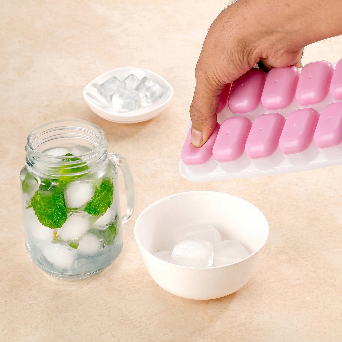 Multipurpose Plastic Ice Cube Tray With Lid (1 Pc 14 Gride  Pink)