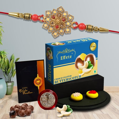 Rakhi For Brother Set Of 1 With Silver Color Pooja Coin Rakhi With Greeting Card (K1_414_bs32) 32 Grams