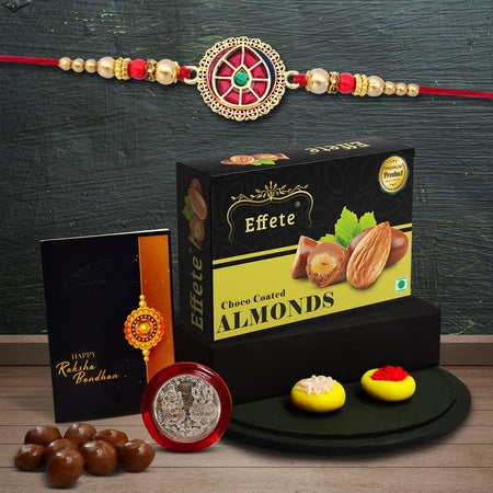 Rakhi For Brother Set Of 1 With Chocolate Almonds 32gm Rakhi For Brother  Bhabhi Rakhi With Chocolate Rakhi With Gift Rakhi For Kids Rakhi Combo Rakhi With Sweets (K1_422_ca32)