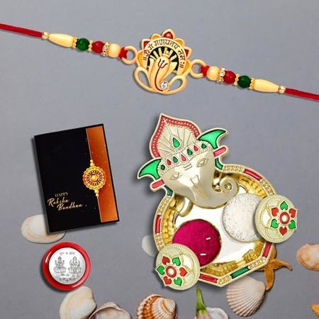Rakhi For Brother Set Of 1 With Dish Silver Coin  Greeting Card Rakhi For Brother And Bhabhi Rakhi With Gift For Brother Rakhi For Kids Rakhi Set Rakhi Combo (K1_544_aa3)