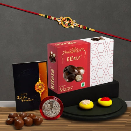 (K1_551_em32) Rakhi Combo With Chocolate Magic 32gm Rakhi For Brother With Gift  Fancy Rakhis For Men Stylish Rakhi Combo For Brother  Set Of 1 Rakhi  Chocolate