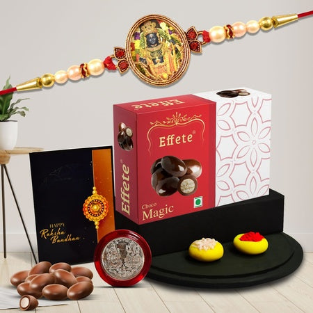 Rakhi For Brother Set Of 1 With Silver Color Pooja Coin Rakhi With Greeting Card And Choco Magic Chocalate Rakhi For Brother And Bhabhi Rakhi With Chocolate Rakhi With Gift For Brother Rakhi For Kids Rakhi Set Rakhi Combo Rakhi With Sweets
