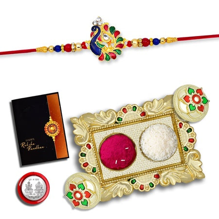 (K1_298_aa1) Rakhi Combo With Pooja Coin Gold Color Pooja Thali  Tilak Set  Greeting Card Rakhi Thali  Rakhi For Brother And Bhabhi  Rakhi With Plate  Rakhi For Brother And Bhabhi  Rakhi Silver  Rakhi For Baby Brother  Rakhi For Brother K