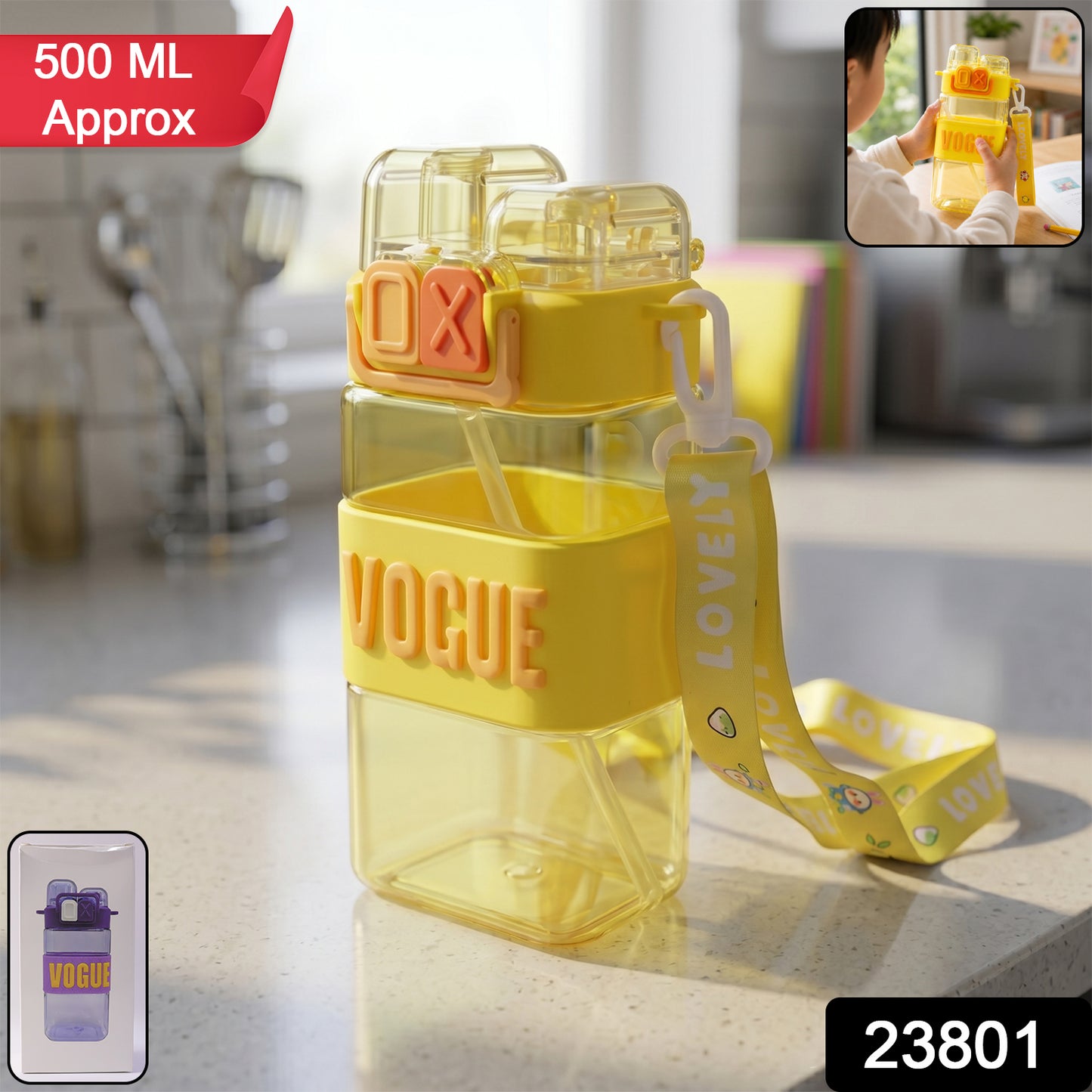 Stylish Kids Plastic Water Bottle With Straw And Leakproof Lid (500 Ml Approx)