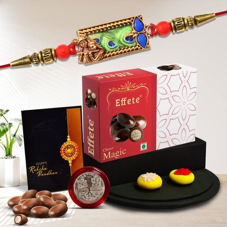 Rakhi For Brother Set Of 1 With Silver Color Pooja Coin Rakhi With Greeting Card (K1_421_em32)