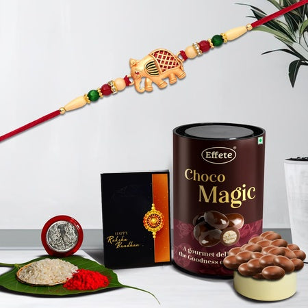 (K1_266_em) Rakhi Combo With Chocolate Magic Rakhi For Brother With Gift Chocolate Gift Pack Rakhi With Chocolate Gift Hemper Fancy Rakhis For Men Set Of 1 Rakhi
