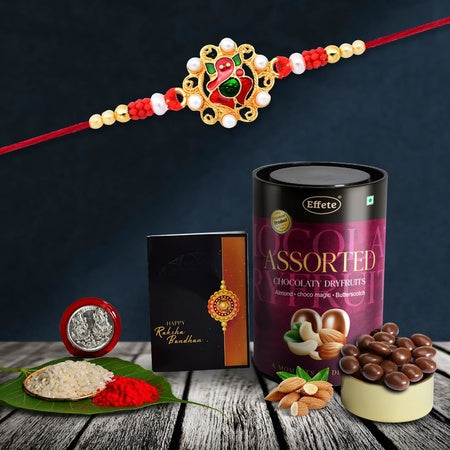 Rakhi (K1_13_as)  Assorted Chocolate Dryfruits 96gm Rakhi For Brother With Gift  Fancy Rakhis For Men Stylish Rakhi Combo For Brother  Set Of 1 Rakhi  Chocolate