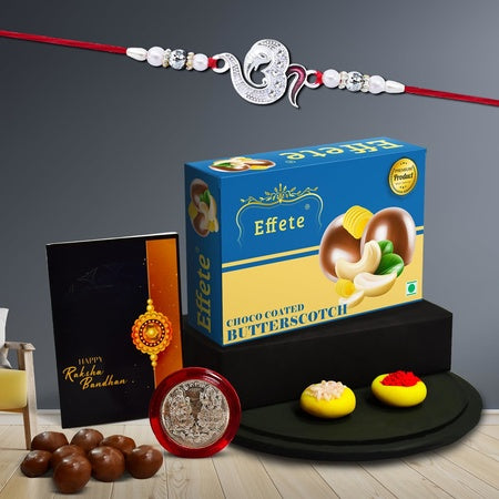 Shri Ganesh Rakhi For Brother  Shiva Ganesh Rakhi Set Of 1 With Chocolate Butter Scotch 32gm (K1_a13_bs32)