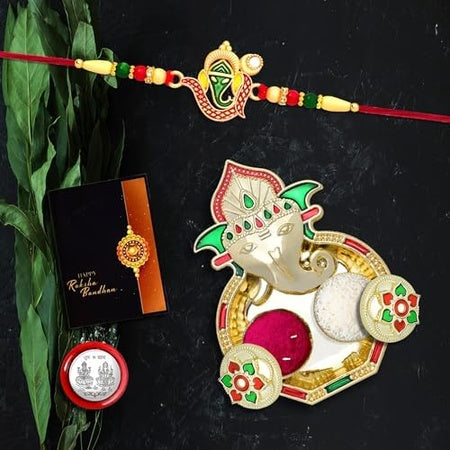 Rakhi For Brother Set Of 1 With Dish Silver Coin  Greeting Card Rakhi For Brother And Bhabhi Rakhi With Gift For Brother Rakhi For Kids Rakhi Set Rakhi Combo (K1_309_aa3)