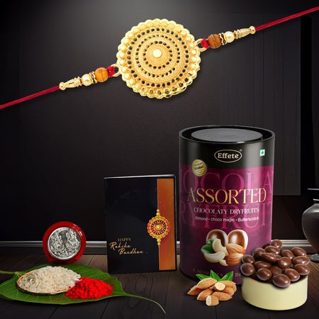 Rakhi (K1_402_as)  Assorted Chocolate Dryfruits 96gm Rakhi For Brother With Gift Rakhi With Chocolate Rakhi Combo For Brother Set Of 1 Rakhi Chocolate