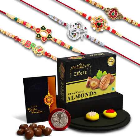 Rakhi Combo Set With Choco Almonds Rakhis  Card