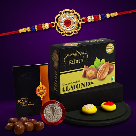 (K1_299_ca32) Rakhi Combo With Chocolate Almonds 32gm Rakhi  Chocolate For Brother Fancy Rakhis For Men Stylish Rakhi With Gift Rakhi Combo Set Of 1 Chocolate