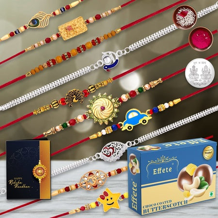 Peacock Feather Rakhi  Mor Pankh Rakhi For Brother  Hathi Rakhi  Sun Rakhi  Peacock Rakhi  Chocolate With Rakhi  Set Of 10 Rakhi (K10_mc10_bs32)