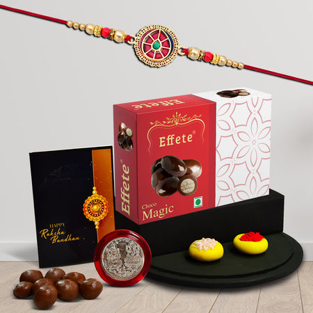 Rakhi With Tilak Set Coin Card And Chocolate