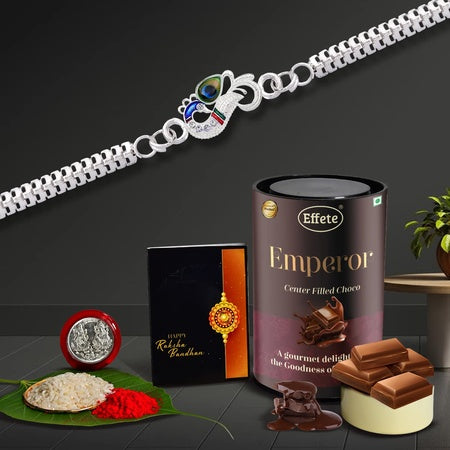 (K1_c26_mrn) Multicolor Rakhi Combo  Chocolate Emperor (Mrn) With Silver Color Pooja Coin Roli Chawal  Greeting Card  Occasion  Rakhi  Chocolate For Brother  Bracelets For Men Stylish  Rakhi With Gift  Rakhi Combo  Set Of 1 Rakhi