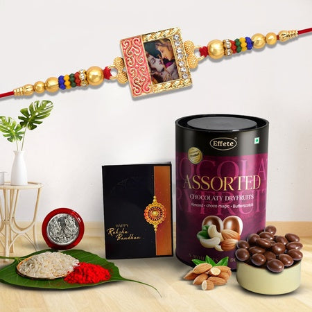Rakhi For Brother Set Of 1 With Silver Color Pooja Coin Rakhi With Greeting Card (K1_532_as)