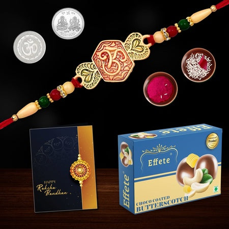 Multicolor Simple Heart Rakhi  Bracelet (K1_528_bs32)  Chocolate Butter Scotch 32gm With Silver Color Pooja Coin Roli Chawal  Greeting Card  Occasion  Rakhi For Brother With Gift  Handmade Rakhi Rakhi Combo For Brother  Stylish Rakh