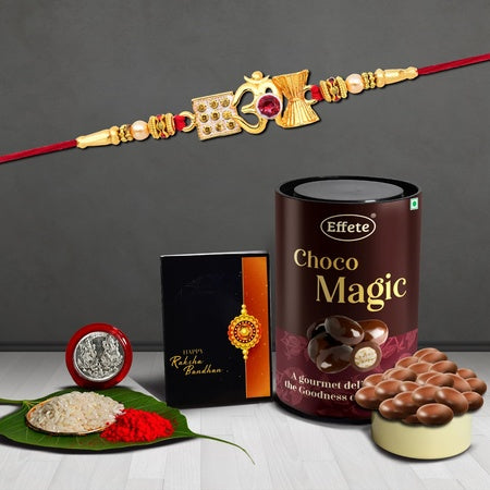 Lord Shiva (Damru) Rakhi For Brother Set Of 1  Chocolate With Rakhi (K1_412_em)