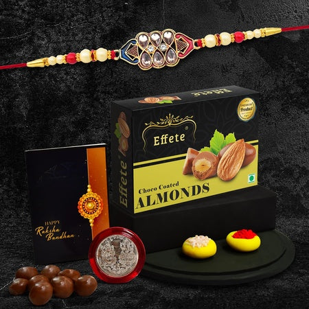 Rakshabandhan Diamond Rakhi For Brother Set Of 1 With Chocolate Almonds 32gm (K1_421_ca32)