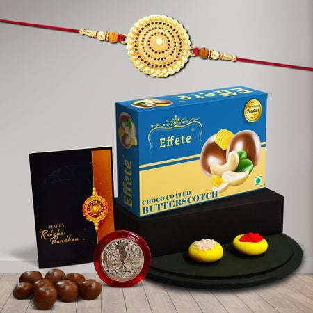 Rakhi For Brother Set Of 1 Combo With Chocolate Butter Scotch 32gm Pooja Coin  Greeting Card Rakhi For Brother And Bhabhi Rakhi With Chocolate Rakhi With Gift For Brother Rakhi For Kids Rakhi Set Rakhi Combo Rakhi With Sweets (K1_402_bs32)