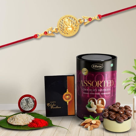 (K1_432_as) Rakhi Combo With Assorted Chocolate Dryfruits 96gm Rakhi For Brother With Gift  Fancy Rakhis For Men Stylish Rakhi Combo For Brother  Set Of 1 Rakhi  Chocolate