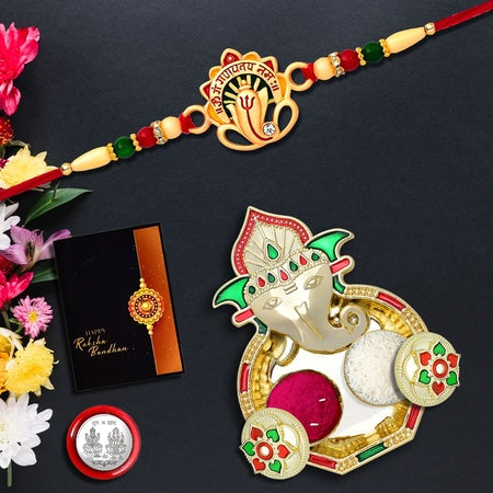 (K1_507_aa3) Rakhi Combo With Pooja Coin Shri Ganesh Pooja Thali  Tilak Set  Greeting Card Rakhi Thali Set  Rakhi With Plate  Rakhi Hamper  Handmade Rakhi  Rakhi For Brother Kids  Rakhi For Brother And Bhabhi  Men Fancy Rakhi  Rakhi Set