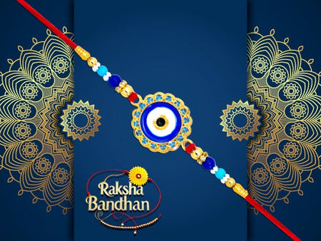 Evil Eye Protection Rakhi With Blue Beads And Golden Accents