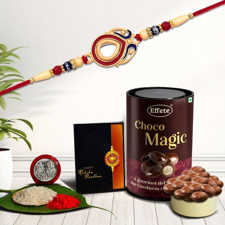 Rakhi For Brother Set Of 1 With Silver Color Pooja Coin Rakhi With Greeting Card Rakhi For Kids Brother And Bhabhi Rakhi With Chocolate Sweets Rakhi With Gift Rakhi Combo (K1_259_bs)