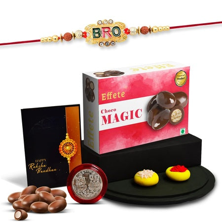 Multicolor Oval Flower Rakhi  Bracelet (K1_510_cm32)  Chocolate Magic 32gm Silver Color Pooja Coin Roli Chawal  Greeting Card Occasion Stylish Rakhi Brother Set Of 1 Rakhi
