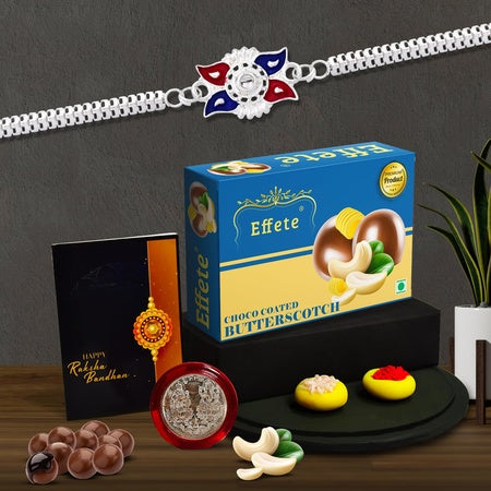 Multicolor Free Hand Drawing Silver Color Rakhi  Bracelet (K1_a30_ads)  Almond Milk Drink With Silver Color Pooja Coin Roli Chawal  Greeting Card Occasion Rakhi Combo With Card And Milkshake Flavoured Milk Milkshakes Gift Pack Rakhi  Mil