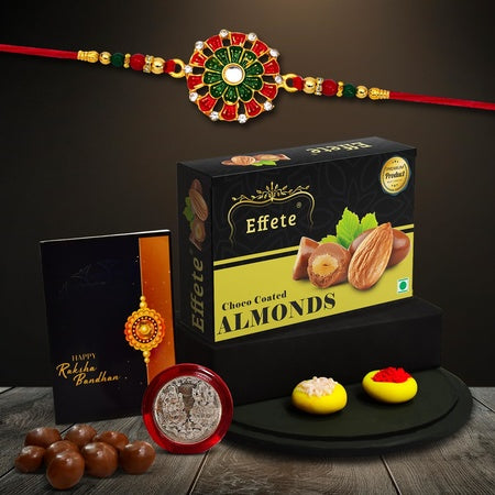 Rakhi (K1_553_ca32)  Chocolate Almonds 32gm Rakhi For Brother With Gift Rakhi With Chocolate Rakhi Combo For Brother Set Of 1 Rakhi Chocolate