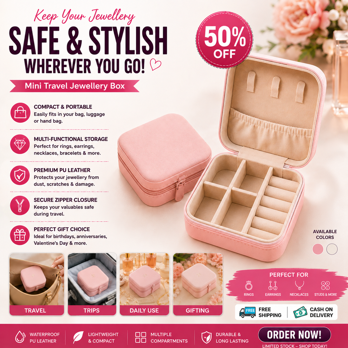 Jewellery Box for Women, Mini Portable Jewelry Box Organiser