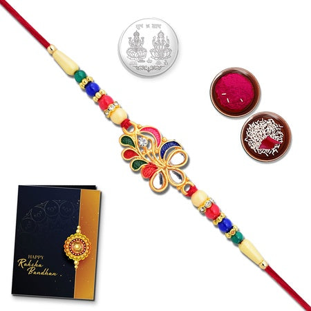 Multicolor Bro Coded Rakhi Combo (K1_256) Rakhi With Silver Color Pooja Coin Tilak Set  Greeting Card Rakhi For Brother Handmade Rakhi Men Bracelet Bracelets For Men Stylish New Rakhi Collection Rakhi Combo For Brother Fancy Rakhi For Brot